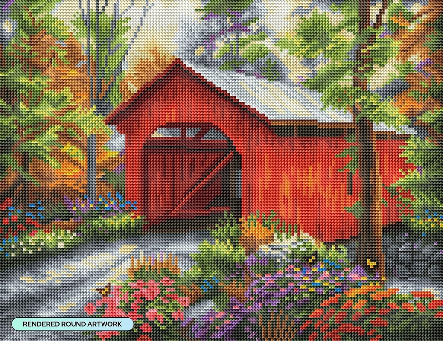 image:imageDIAMOND ART CLUB Fire Opal Succulent Diamond Art Kits for AdultsRed Covered Bridge