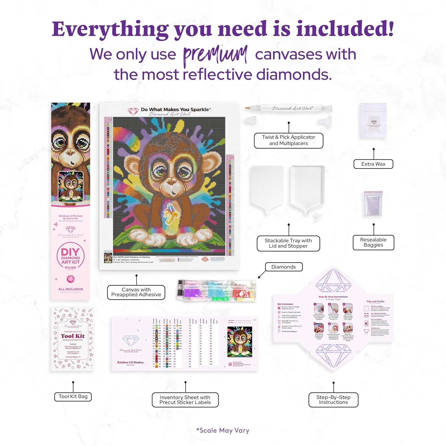 image:imageDIAMOND ART CLUB Glowing Monarch Diamond Art Kits for AdultsRainbow Lil Monkey